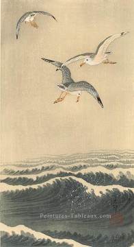 Oiseau œuvres - mouettes sur les vagues Ohara KOSON oiseaux